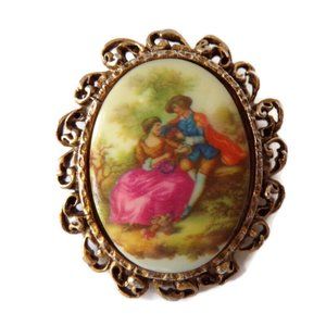 Vintage Brooch Pendant Fragonard Love Story Courting Couple French Style ESJ2739